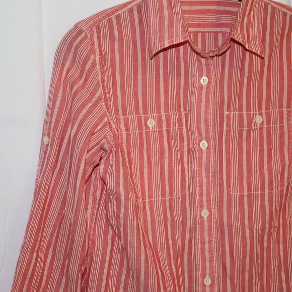 Lauren Ralph Lauren Blouse Size PXS Red white stripe, pearl buttons - Picture 4 of 13